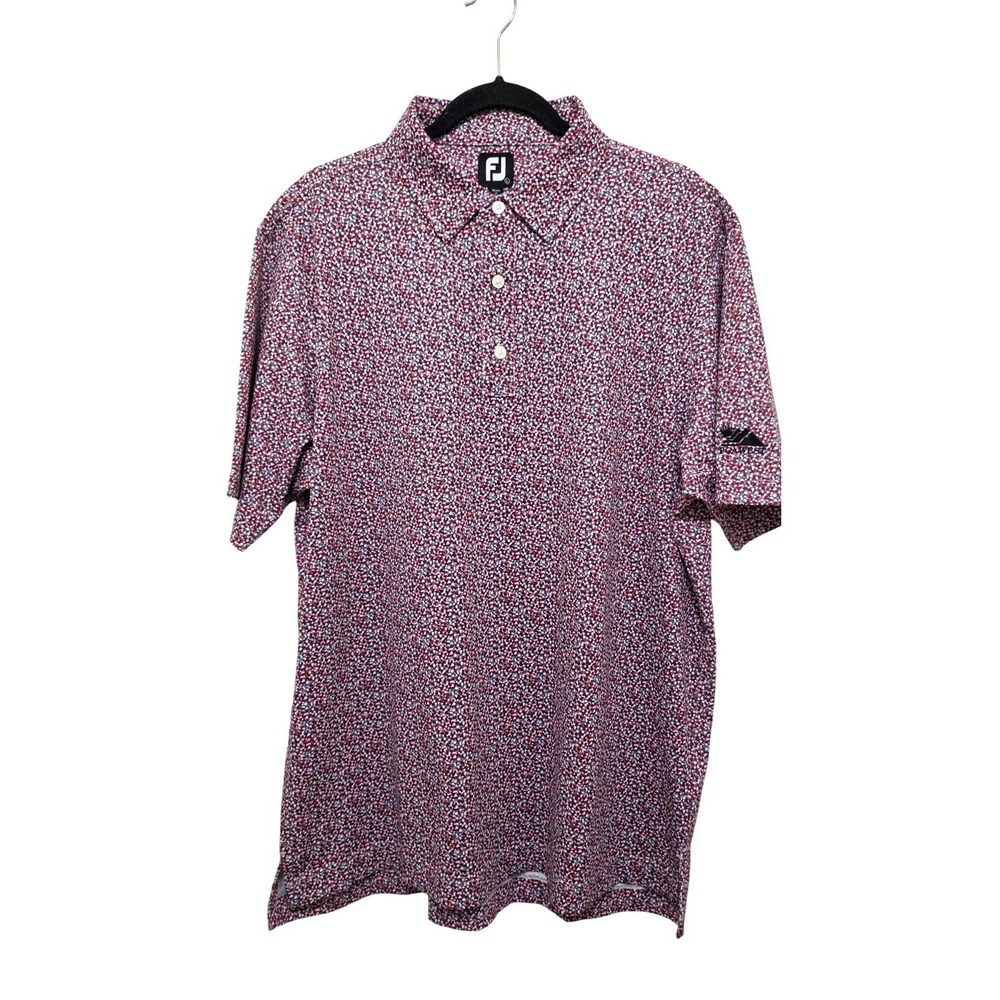 FootJoy‎ Mens Golf Polo Shirt L Red & White Patterned Short Sleeve Collared